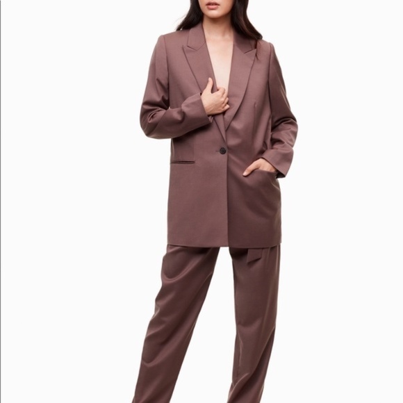 Aritzia Wilfred Belcastel Blazer Jacket Oversized Shoulder Pads Tailored Brown - Picture 5 of 15